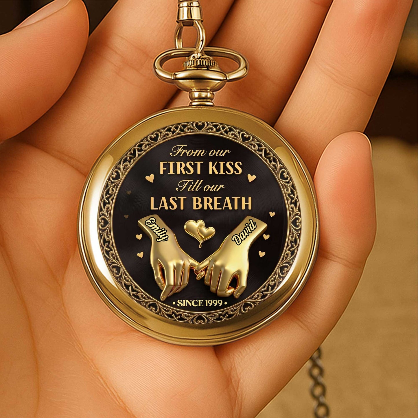 From Our First Kiss Pinky Promise Hands And Hearts - Personalized Custom Pocket Watch - CPL1466_GWATCH