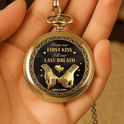 From Our First Kiss Pinky Promise Hands And Hearts - Personalized Custom Pocket Watch - CPL1466_GWATCH