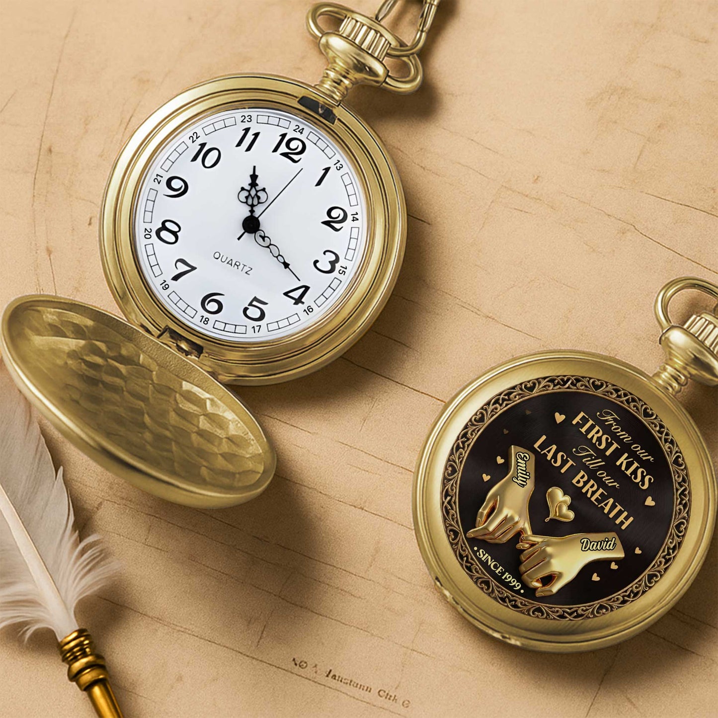 From Our First Kiss Pinky Promise Hands And Hearts - Personalized Custom Pocket Watch - CPL1466_GWATCH