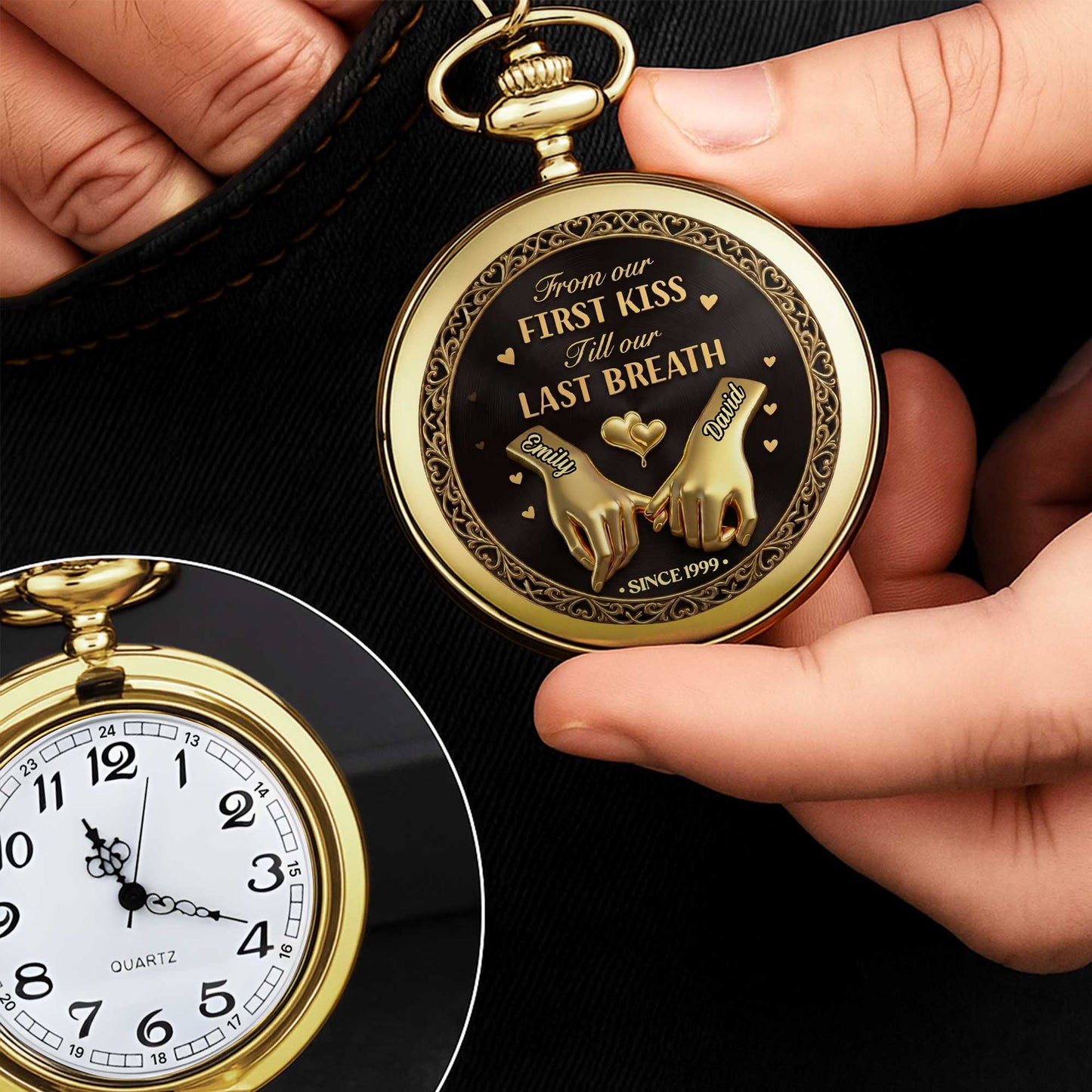 From Our First Kiss Pinky Promise Hands And Hearts - Personalized Custom Pocket Watch - CPL1466_GWATCH