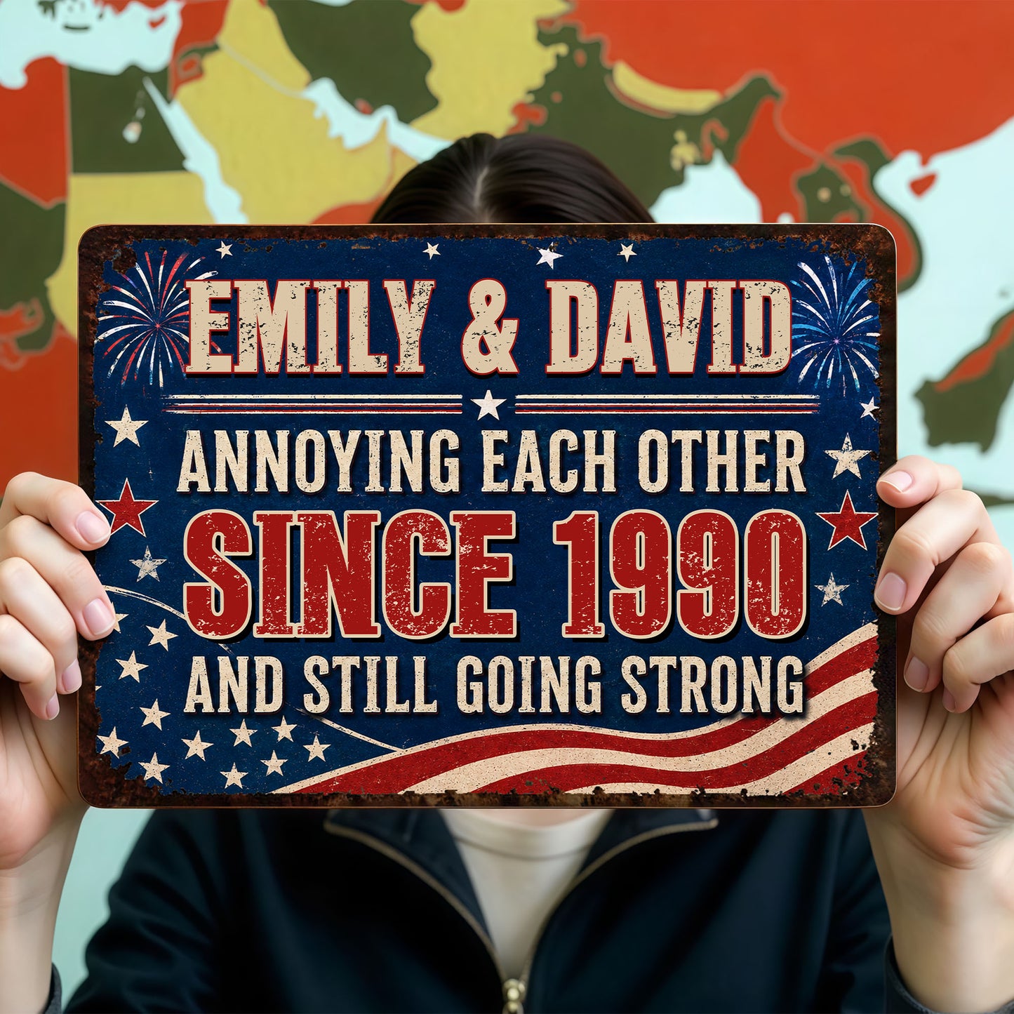 Annoying Each Other Since And Still Going Strong Patriotic Flag Stars - Personalized Metal Sign - CPL1483_MSIGN
