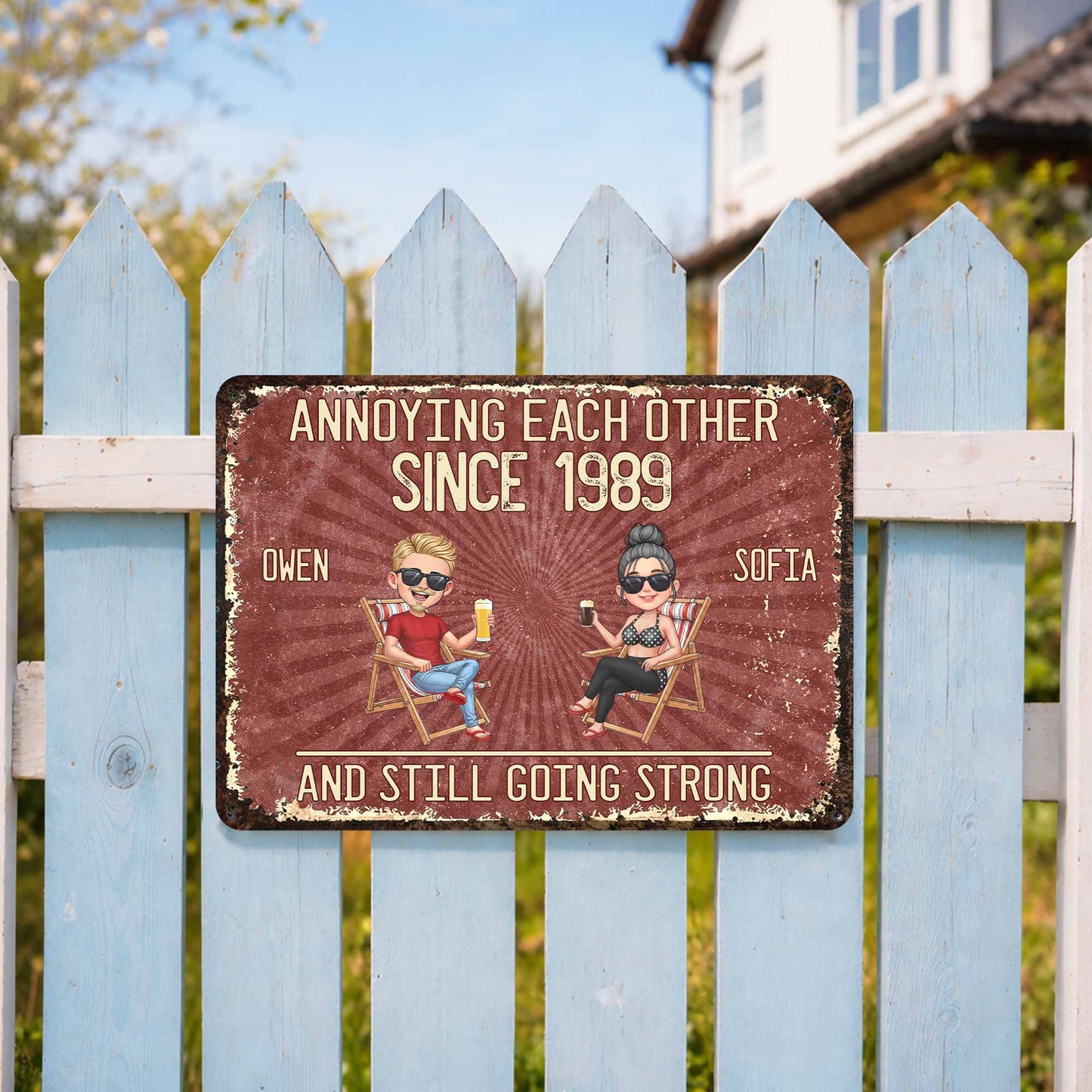 Annoying Each Other Since And Still Going Strong Couple In Beach Chairs - Personalized Metal Sign - CPL1537_MSIGN
