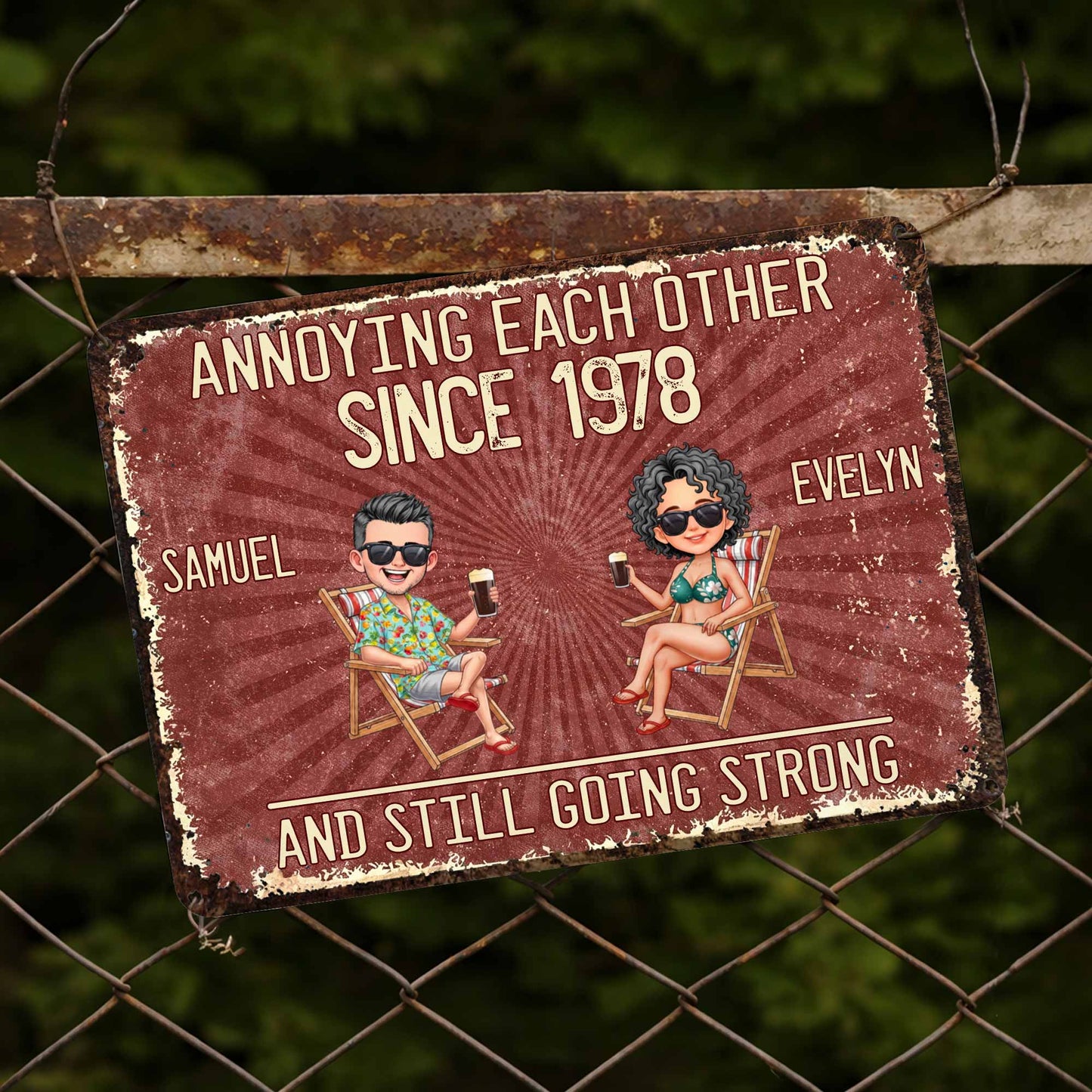 Annoying Each Other Since And Still Going Strong Couple In Beach Chairs - Personalized Metal Sign - CPL1537_MSIGN