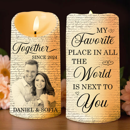 My Favorite Place Is Next To You Heart Symbols LED Candle - Personalized Custom LED Candle - CPL153_LECA