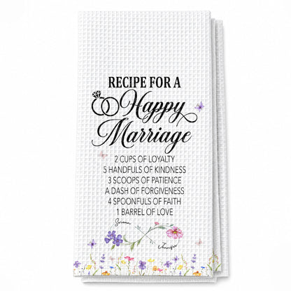 Recipe For A Happy Marriage With Wedding Rings And Wildflowers - Personalized Kitchen Towel - CPL1641_TOWL