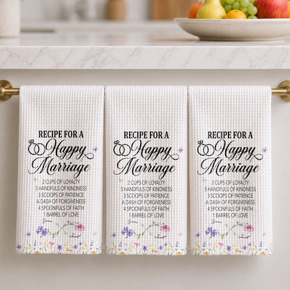 Recipe For A Happy Marriage With Wedding Rings And Wildflowers - Personalized Kitchen Towel - CPL1641_TOWL