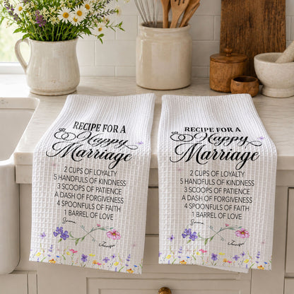 Recipe For A Happy Marriage With Wedding Rings And Wildflowers - Personalized Kitchen Towel - CPL1641_TOWL
