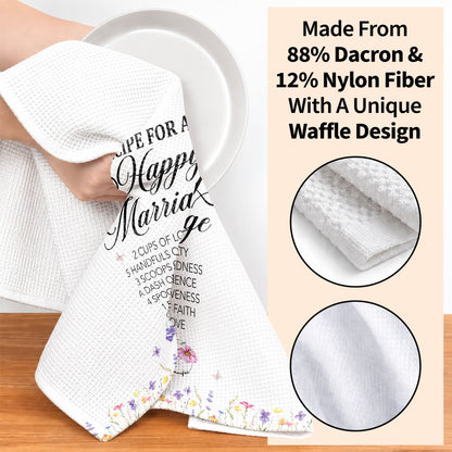 Recipe For A Happy Marriage With Wedding Rings And Wildflowers - Personalized Kitchen Towel - CPL1641_TOWL