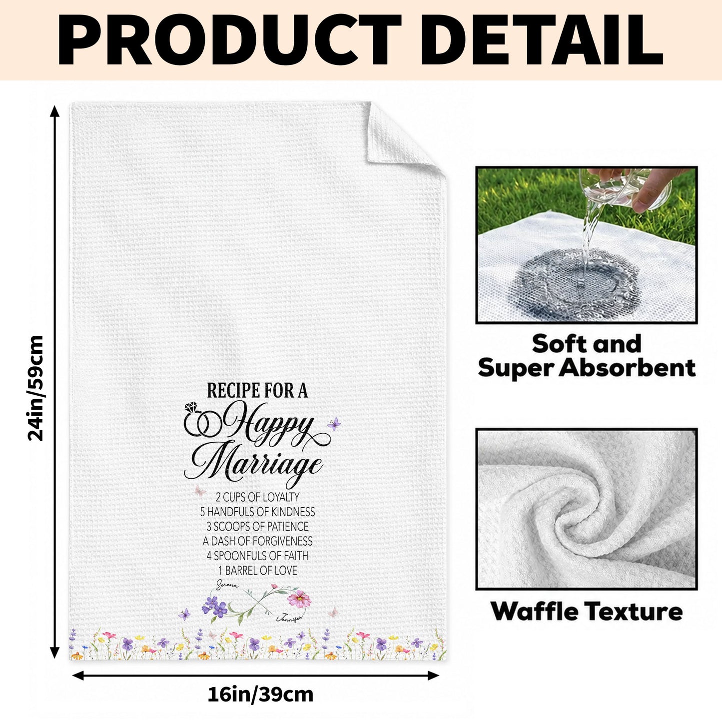 Recipe For A Happy Marriage With Wedding Rings And Wildflowers - Personalized Kitchen Towel - CPL1641_TOWL