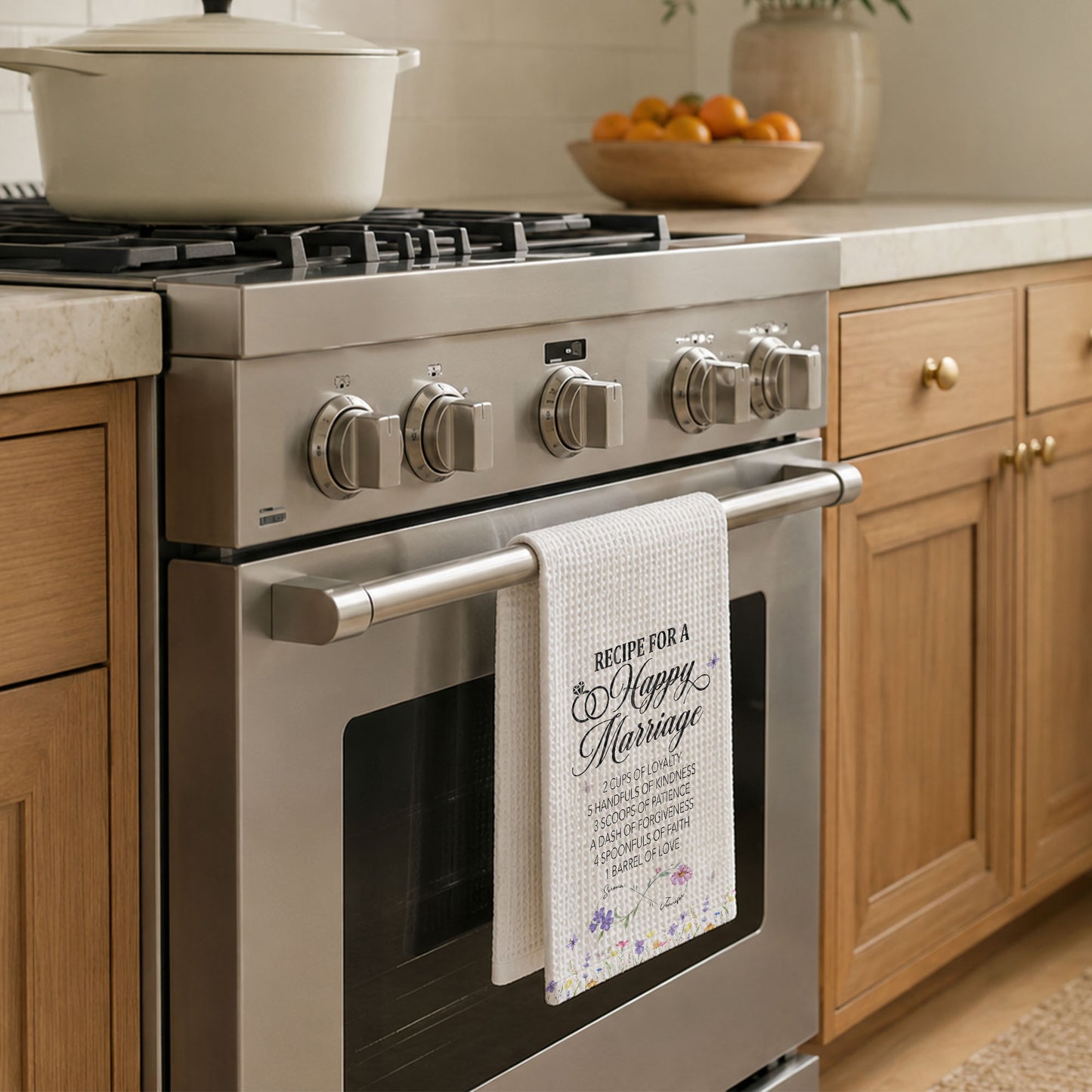 Recipe For A Happy Marriage With Wedding Rings And Wildflowers - Personalized Kitchen Towel - CPL1641_TOWL