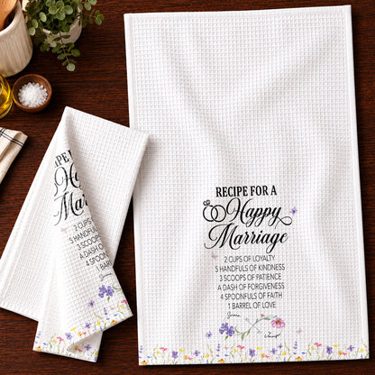 Recipe For A Happy Marriage With Wedding Rings And Wildflowers - Personalized Kitchen Towel - CPL1641_TOWL