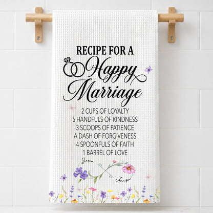 Recipe For A Happy Marriage With Wedding Rings And Wildflowers - Personalized Kitchen Towel - CPL1641_TOWL