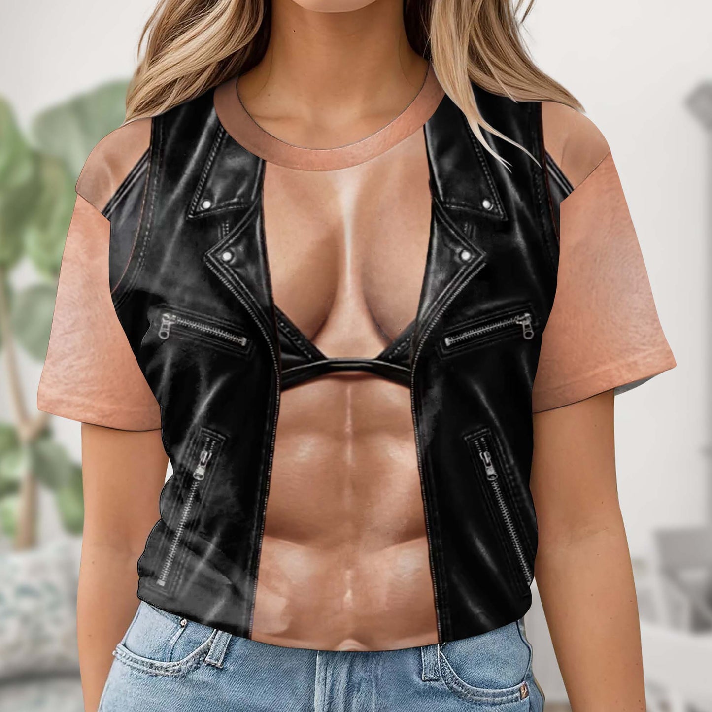 Strong And Stylish Leather Vest With Six Pack Abs Muscles - Personalized Custom Unisex All-Over Printed T-Shirt - CPL1658_3T