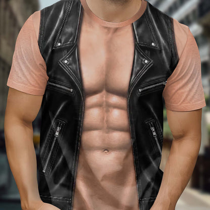 Strong And Stylish Leather Vest With Six Pack Abs Muscles - Personalized Custom Unisex All-Over Printed T-Shirt - CPL1658_3T