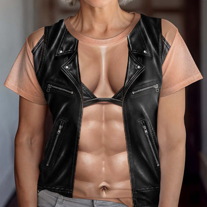 Strong And Stylish Leather Vest With Six Pack Abs Muscles - Personalized Custom Unisex All-Over Printed T-Shirt - CPL1658_3T