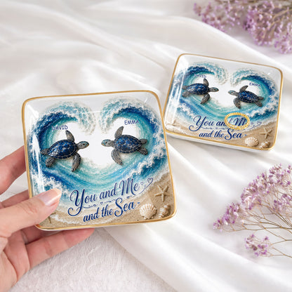 You And Me And The Sea Custom Turtles Heart Ocean Waves - Personalized Custom Jewelry Dish, Ceramic Dish, Square Shape - CPL1689_SCRF