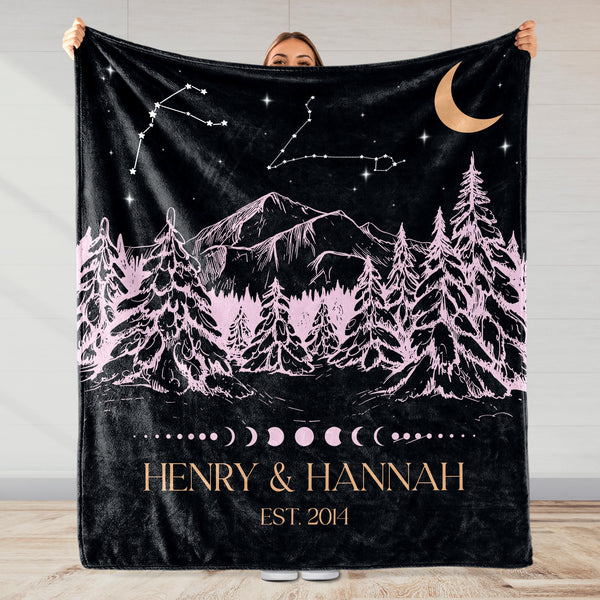 Starry Mountains And Moonlight Nights With Trees And Stars