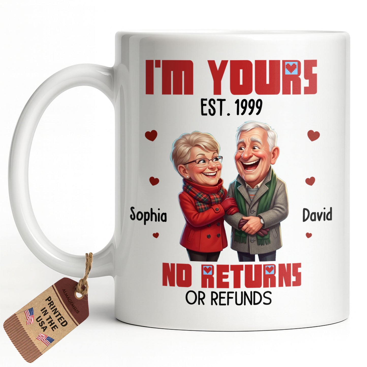 I'm Yours No Returns Or Refunds Elderly Couple And Hearts - Personalized Custom Coffee Mug - CPL1710_MG