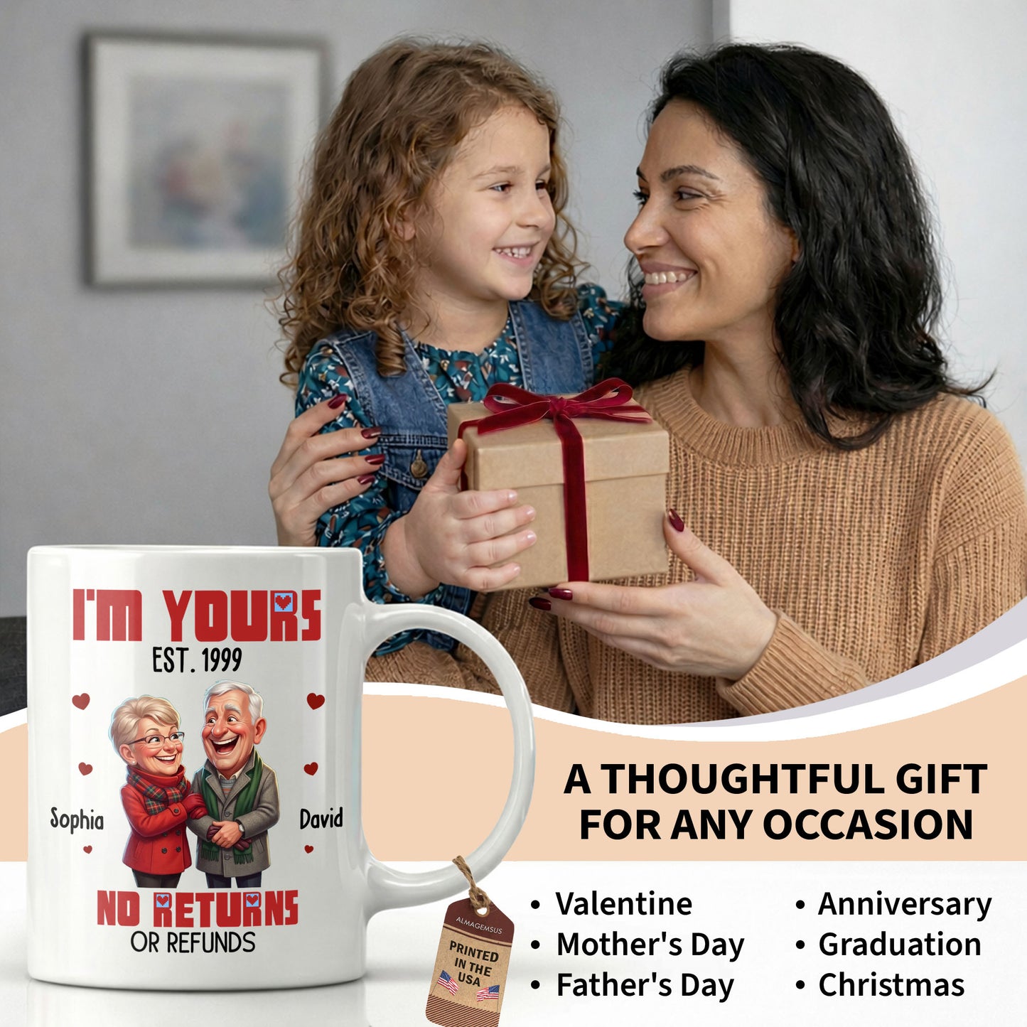 I'm Yours No Returns Or Refunds Elderly Couple And Hearts - Personalized Custom Coffee Mug - CPL1710_MG