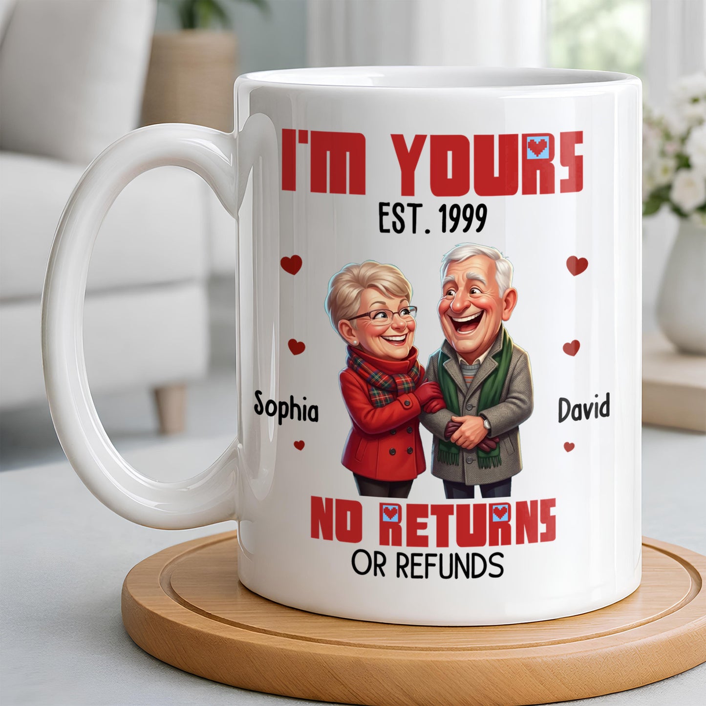 I'm Yours No Returns Or Refunds Elderly Couple And Hearts - Personalized Custom Coffee Mug - CPL1710_MG