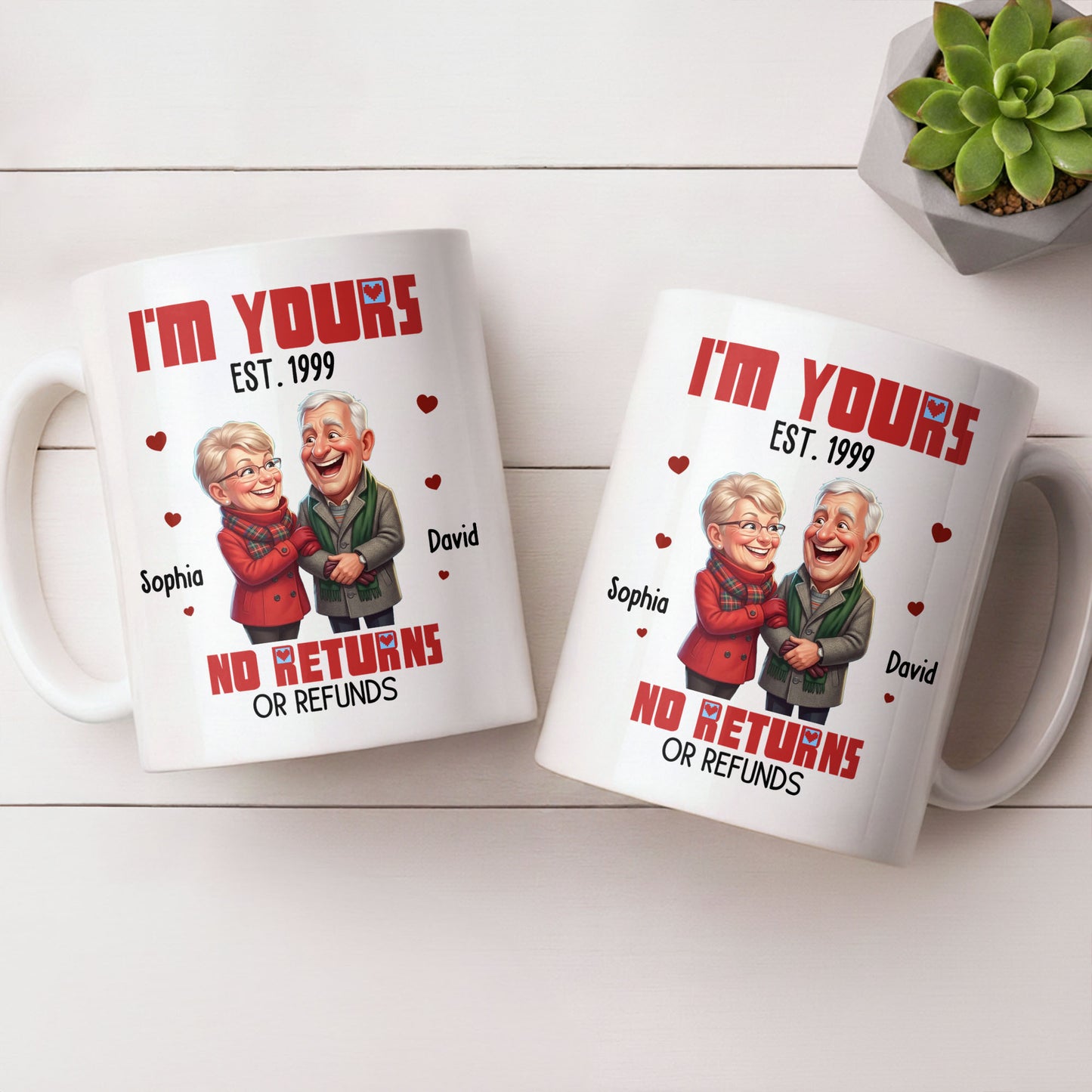 I'm Yours No Returns Or Refunds Elderly Couple And Hearts - Personalized Custom Coffee Mug - CPL1710_MG