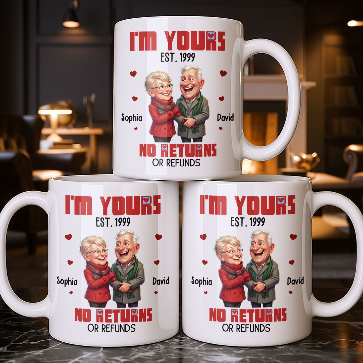 I'm Yours No Returns Or Refunds Elderly Couple And Hearts - Personalized Custom Coffee Mug - CPL1710_MG