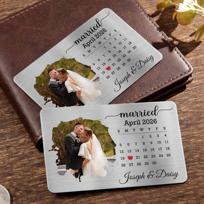 Married Custom Calendar Photo And Heart Wallet Insert - Personalized Aluminum Wallet Card - CPL1725_ALCA