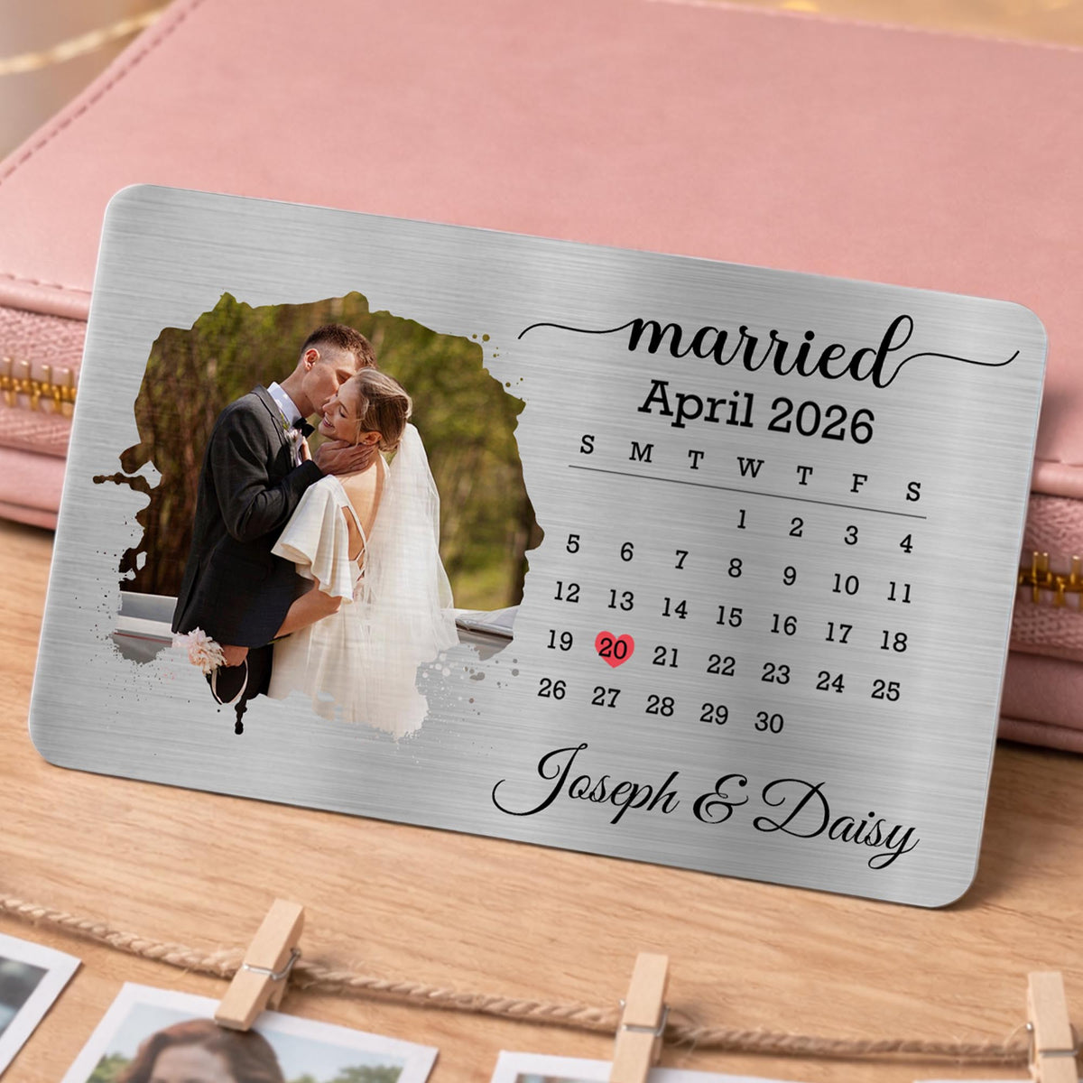 Married Custom Calendar Photo And Heart Wallet Insert - Personalized Aluminum Wallet Card - CPL1725_ALCA