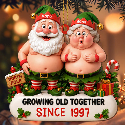 Growing Old Together Since Elf Couple North Pole - Personalized Custom Wood Ornament, Custom Shaped - CPL1736_WDO