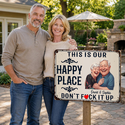 This Is Our Happy Place Don't F*ck It Up Custom Couple Portrait - Personalized Metal Sign - CPL1747_MSIGN