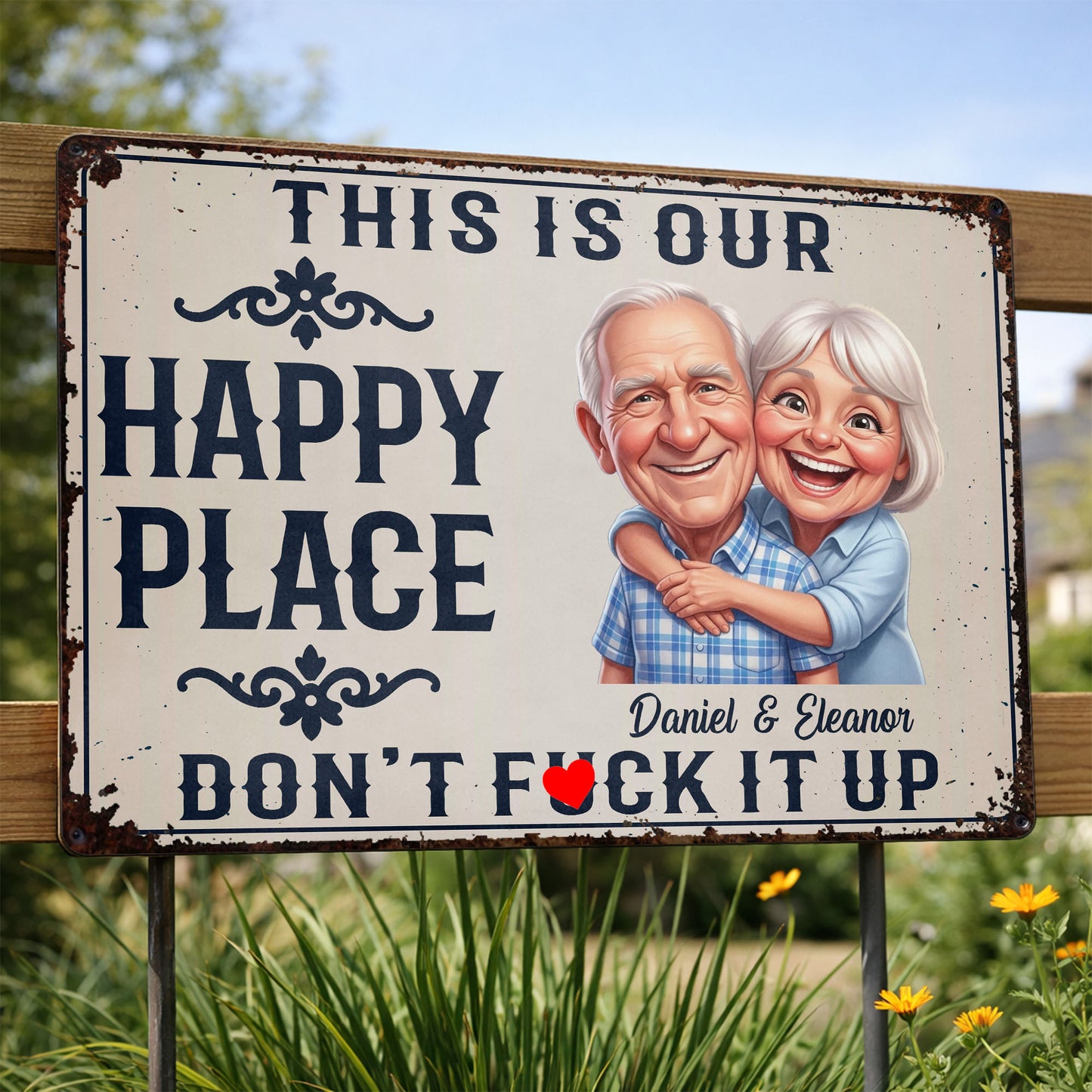 This Is Our Happy Place Don't F*ck It Up Custom Couple Portrait - Personalized Metal Sign - CPL1747_MSIGN