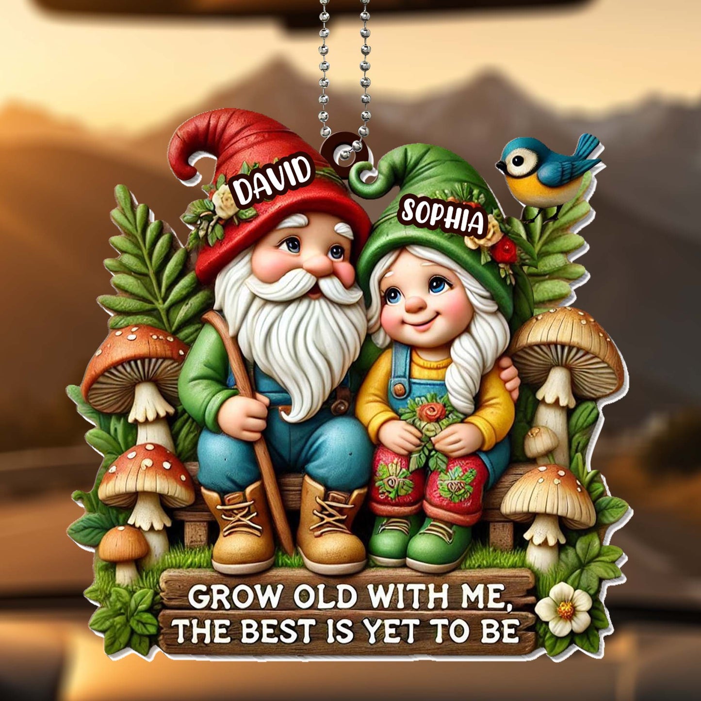 Grow Old With Me Gnome Couple Ornament - Personalized Custom Acrylic Ornament, Car Hanging Ornament - CPL176_ACA