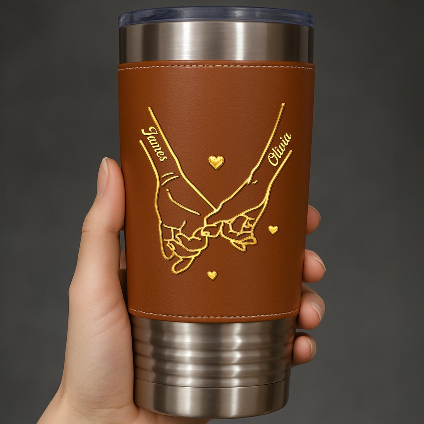 My Husband Never Forget That I Love You Holding Hands Pinky Promise - Personalized Custom Leather Tumbler - CPL1798_LTB