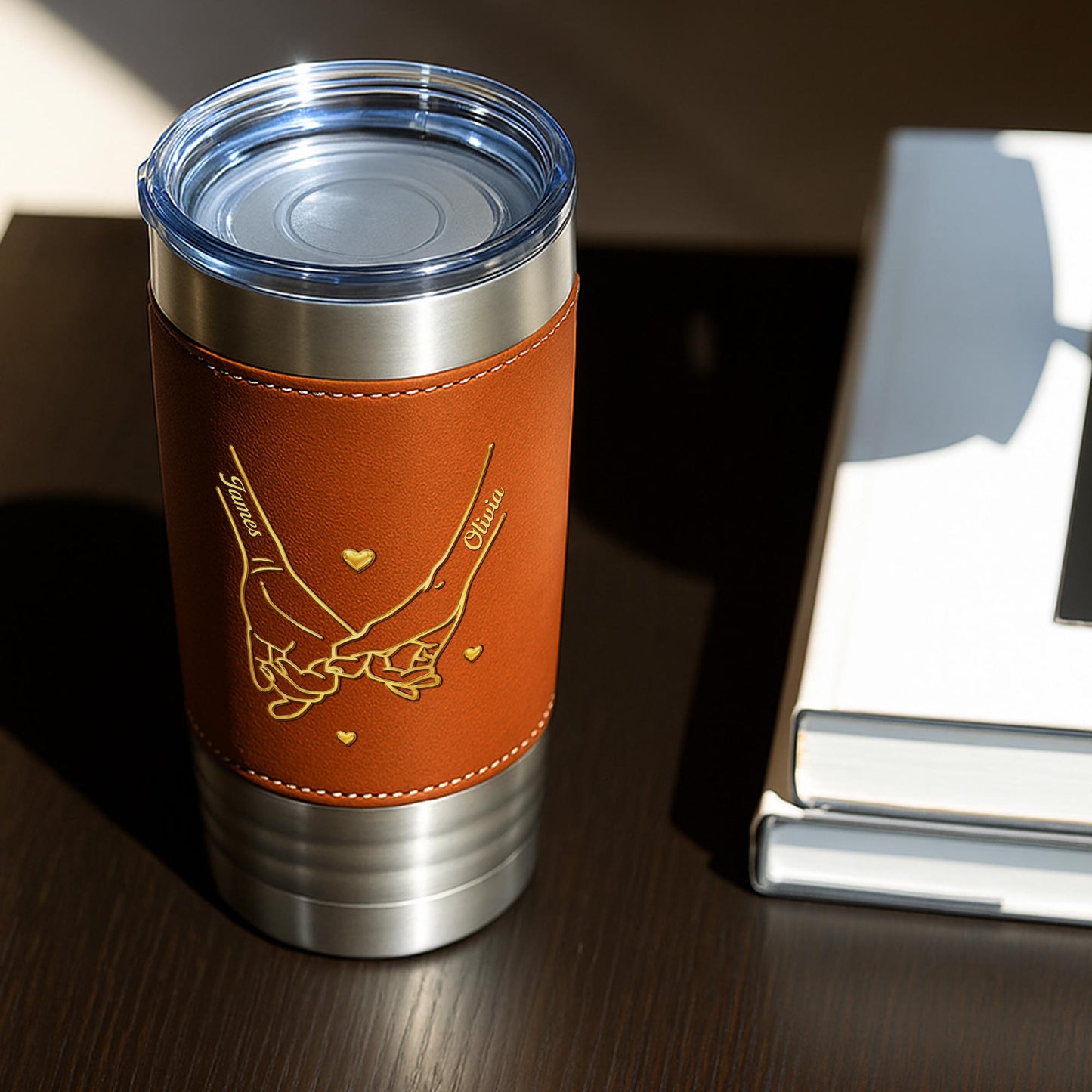 My Husband Never Forget That I Love You Holding Hands Pinky Promise - Personalized Custom Leather Tumbler - CPL1798_LTB