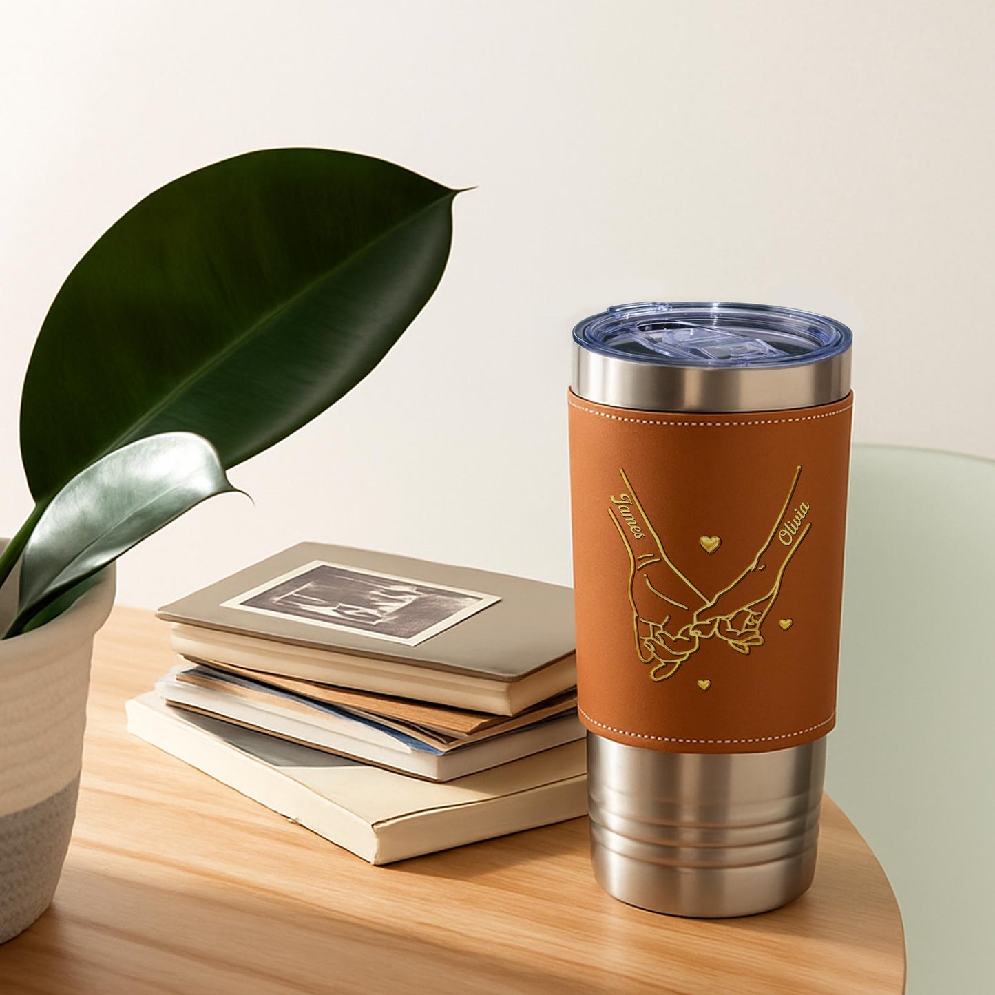 My Husband Never Forget That I Love You Holding Hands Pinky Promise - Personalized Custom Leather Tumbler - CPL1798_LTB