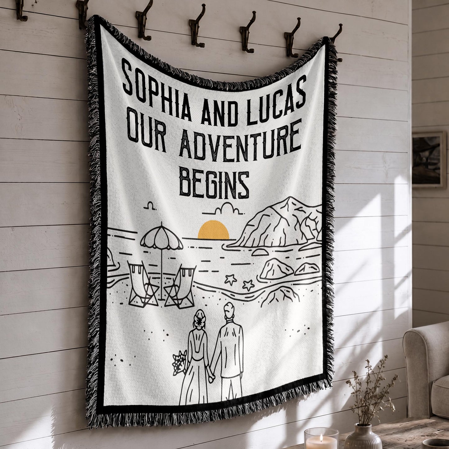 Our Adventure Begins Mountain Landscape Couple - Personalized Woven Blanket - CPL1799_WOBLK