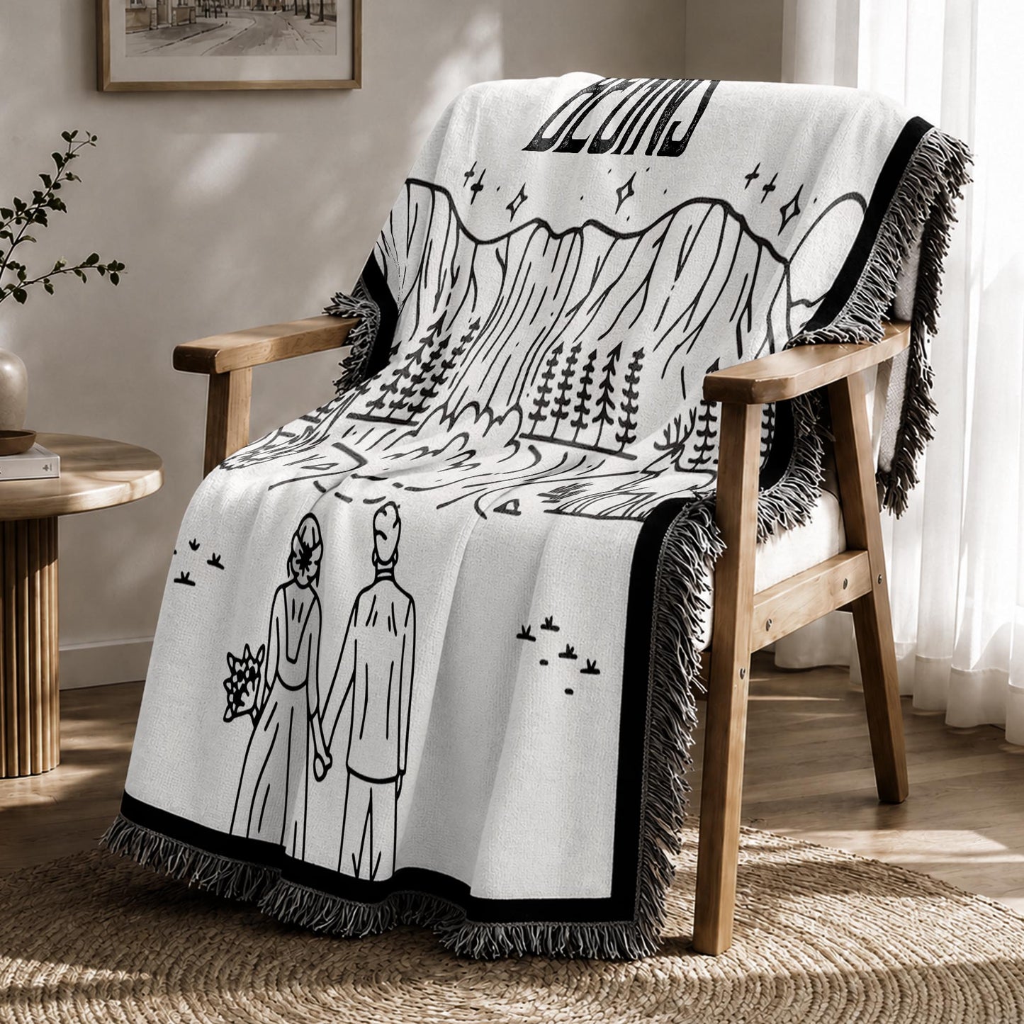 Our Adventure Begins Mountain Landscape Couple - Personalized Woven Blanket - CPL1799_WOBLK