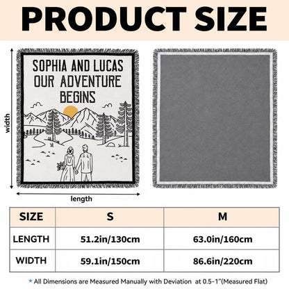 Our Adventure Begins Mountain Landscape Couple - Personalized Woven Blanket - CPL1799_WOBLK