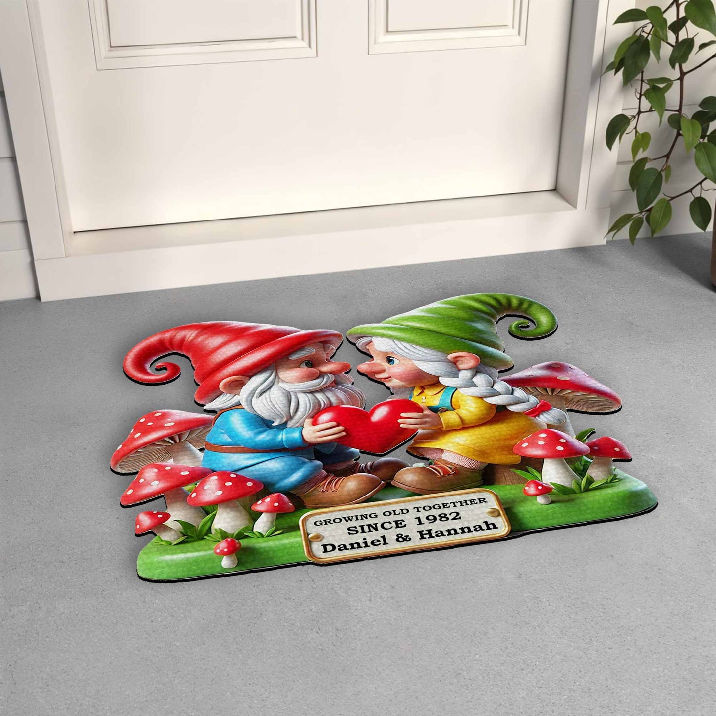 Together Since, Gnomes Sharing Heart Doormat