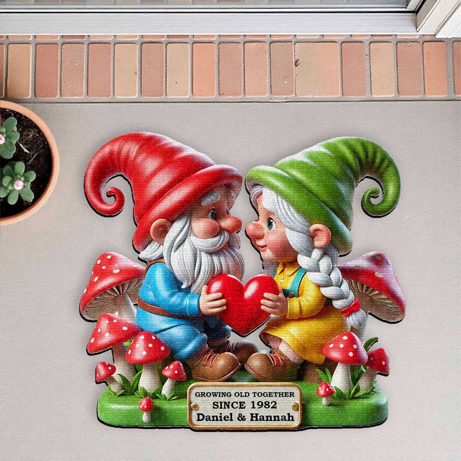 Together Since, Gnomes Sharing Heart Doormat