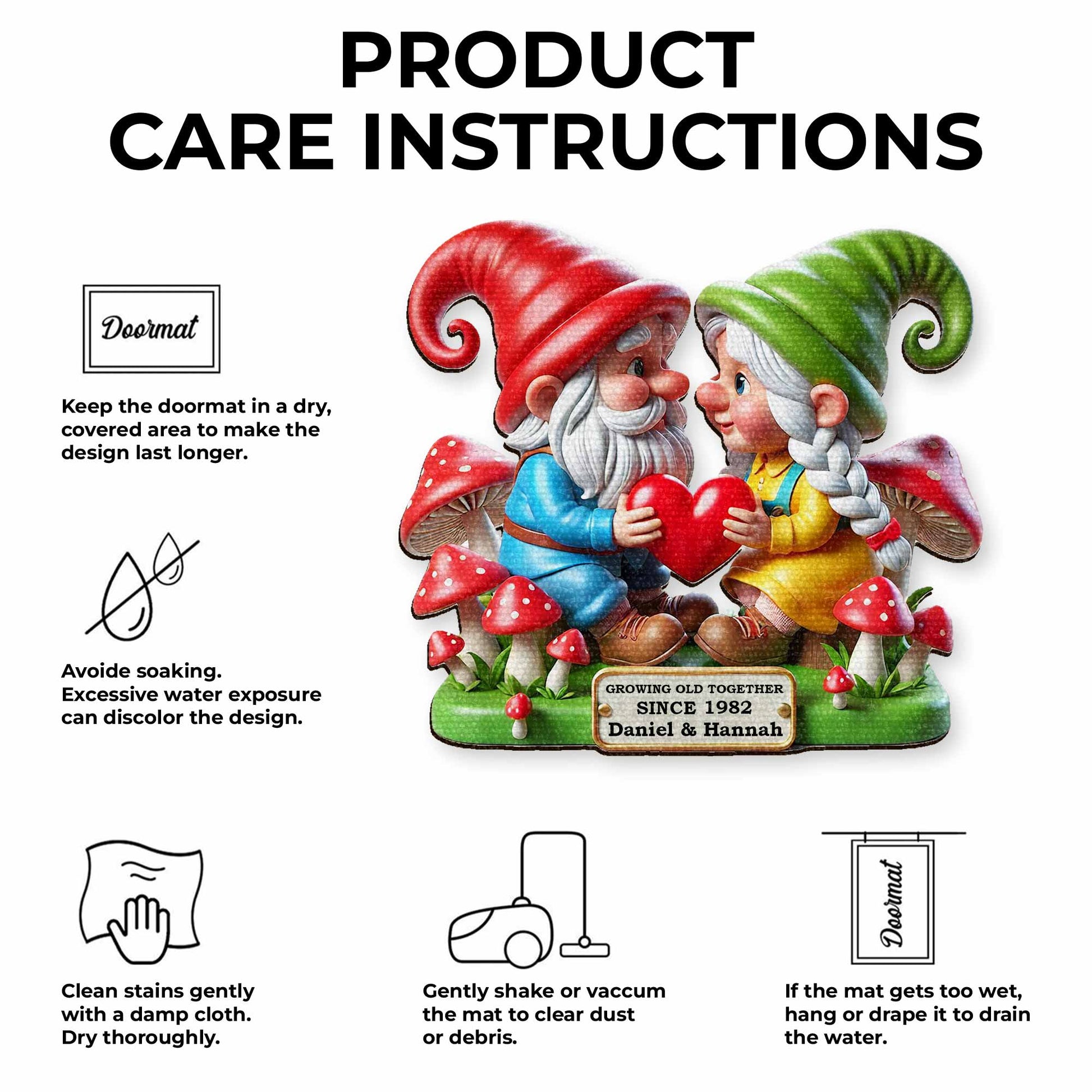 Together Since, Gnomes Sharing Heart Doormat