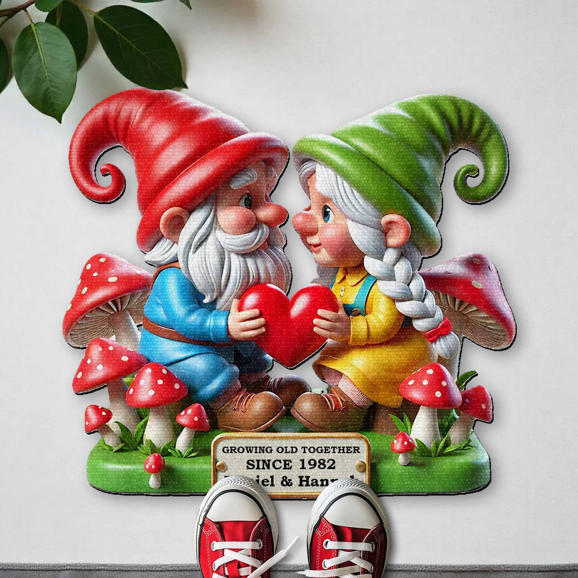 Together Since, Gnomes Sharing Heart Doormat