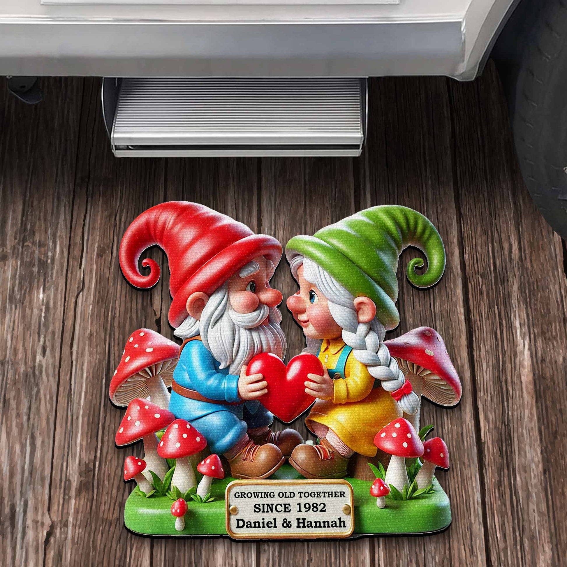 Together Since, Gnomes Sharing Heart Doormat