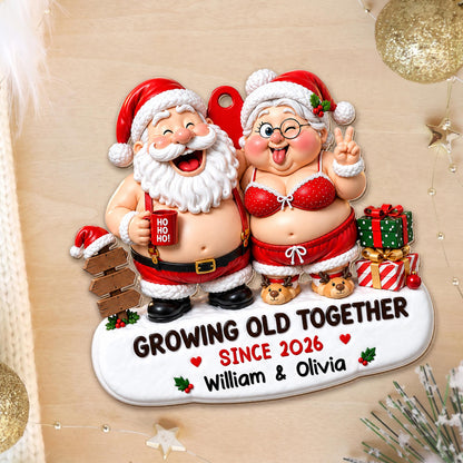 Growing Old Together Since Santa And Mrs Claus With Gifts - Personalized Custom Wood Ornament, Custom Shaped - CPL1907_WDO