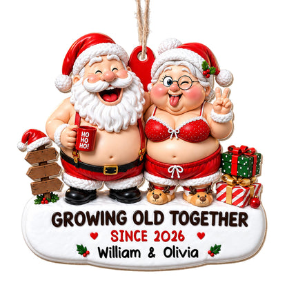 Growing Old Together Since Santa And Mrs Claus With Gifts - Personalized Custom Wood Ornament, Custom Shaped - CPL1907_WDO