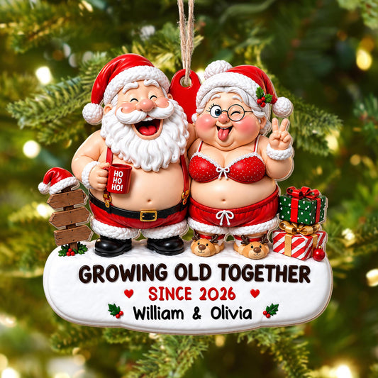 Growing Old Together Since Santa And Mrs Claus With Gifts - Personalized Custom Wood Ornament, Custom Shaped - CPL1907_WDO