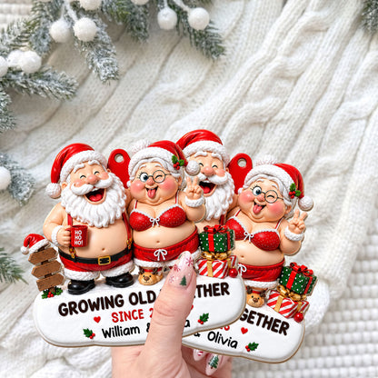 Growing Old Together Since Santa And Mrs Claus With Gifts - Personalized Custom Wood Ornament, Custom Shaped - CPL1907_WDO