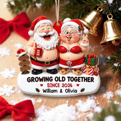 Growing Old Together Since Santa And Mrs Claus With Gifts - Personalized Custom Wood Ornament, Custom Shaped - CPL1907_WDO