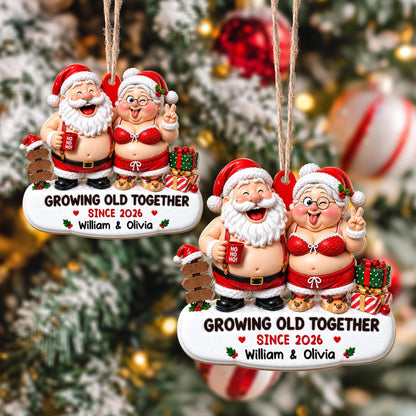 Growing Old Together Since Santa And Mrs Claus With Gifts - Personalized Custom Wood Ornament, Custom Shaped - CPL1907_WDO