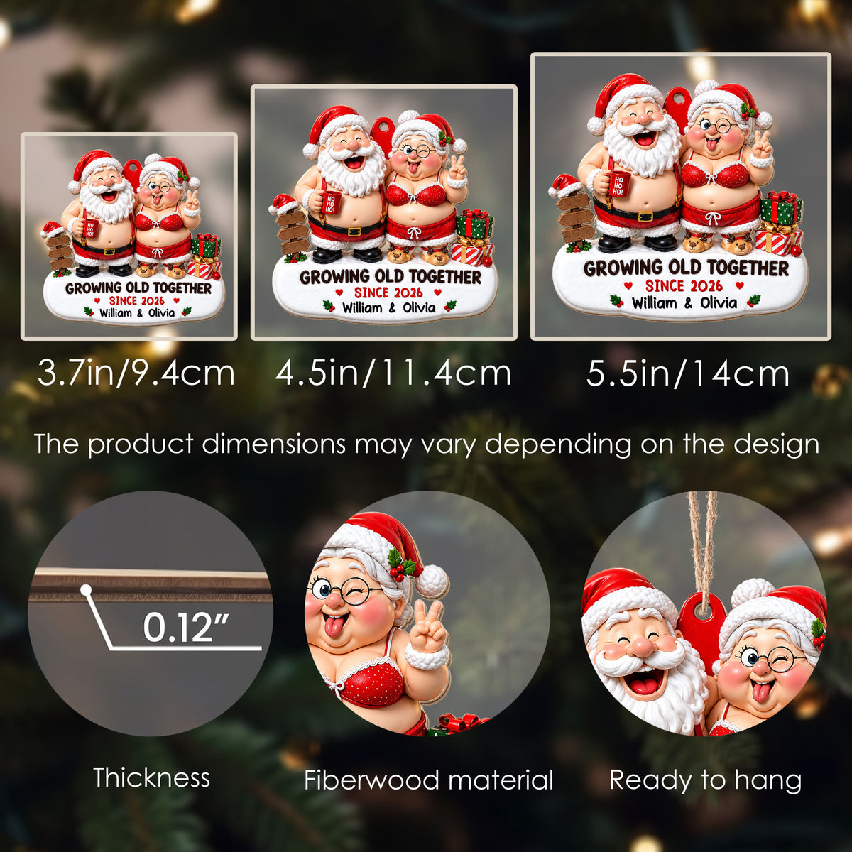 Growing Old Together Since Santa And Mrs Claus With Gifts - Personalized Custom Wood Ornament, Custom Shaped - CPL1907_WDO